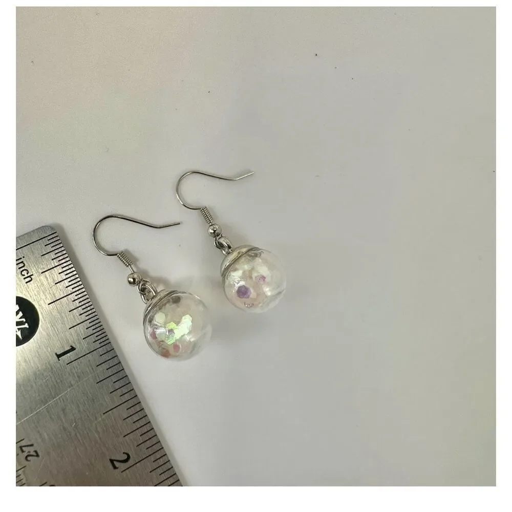 Silver tone glass confetti earrings